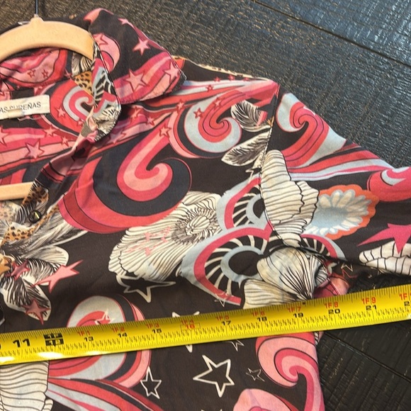 RARE Las Surenas Grey Pink Stars Cheetah Button Down Shirt size Small - Picture 8 of 9